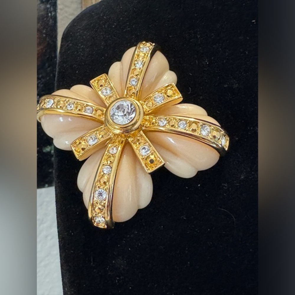 Joan Rivers Interchangeable Gold Tone & Rhinestone Maltese Cross Pin Brooch‎